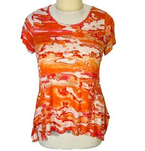 Cable & Gauge Top Tunic Tee Womens 1X Orange Pink Alcohol Dye Scoop Neck Swing